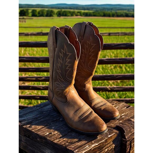 Ariat Heritage R Toe Western Boots Brown Leather Cowgirl Style 10001021 Sz 9B - Picture 1 of 13